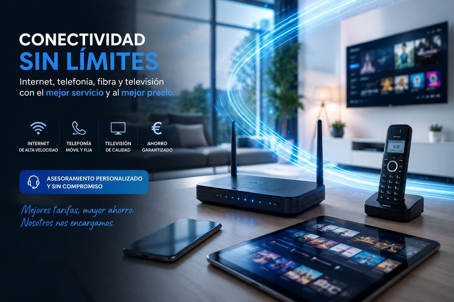 Servicios de internet, fibra y telefonía con ahorro y asesoramiento